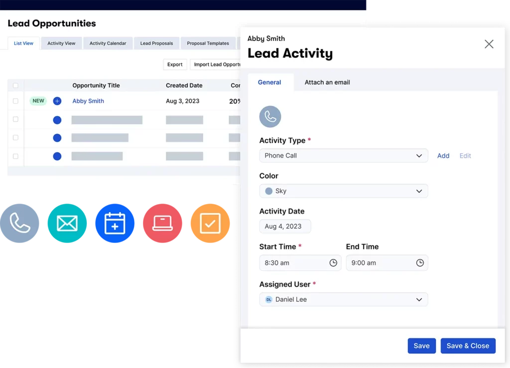 Lead activity product UI