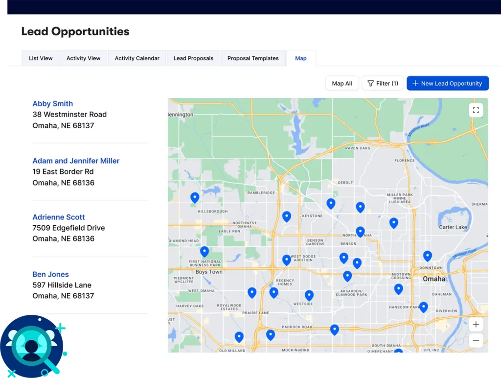 Lead opportunities with map product UI